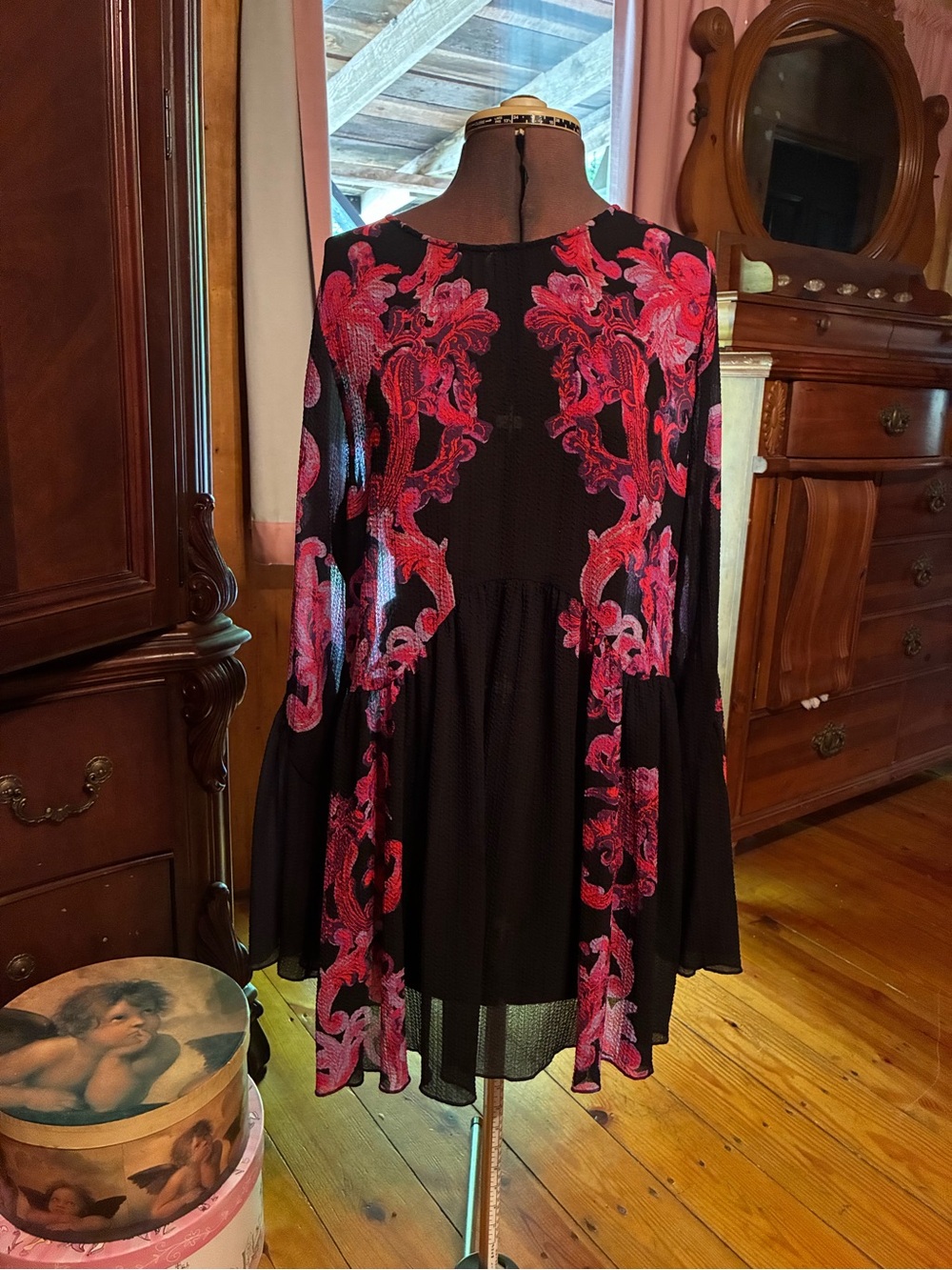 Free People Black Dress with Pink Floral Print
